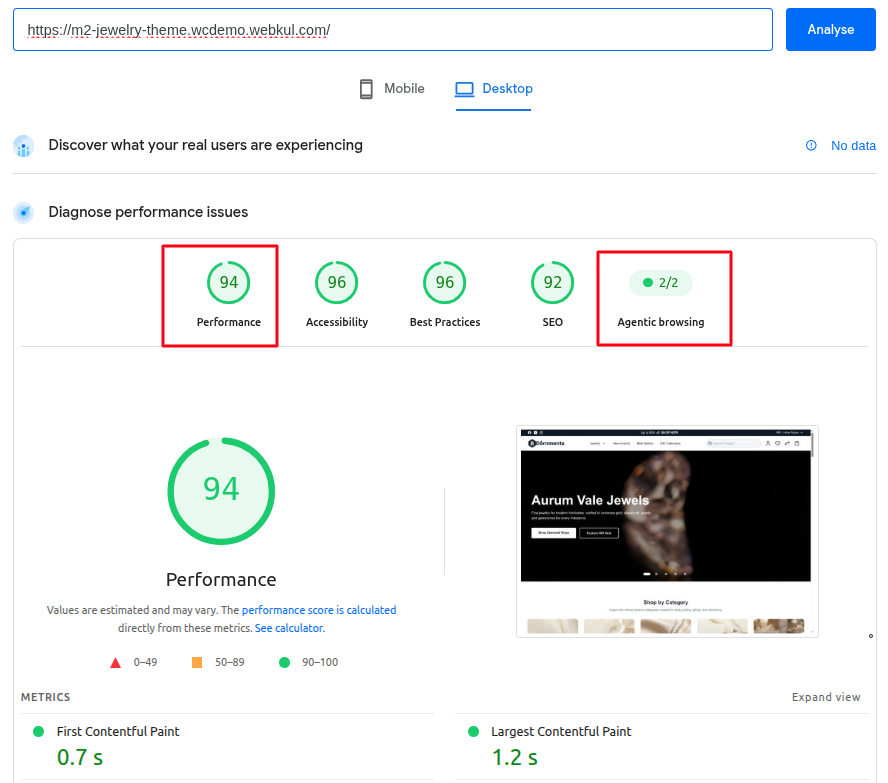 Desktop performance and agentic browsing check