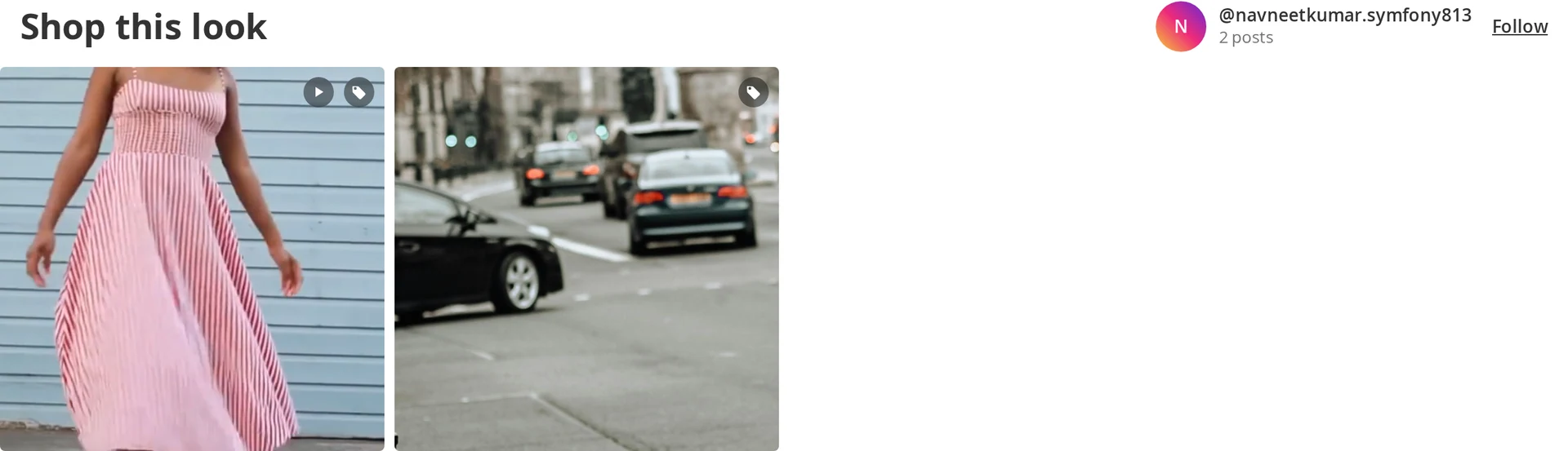 A Shop this look feed on a product page showing the post tagged with that product